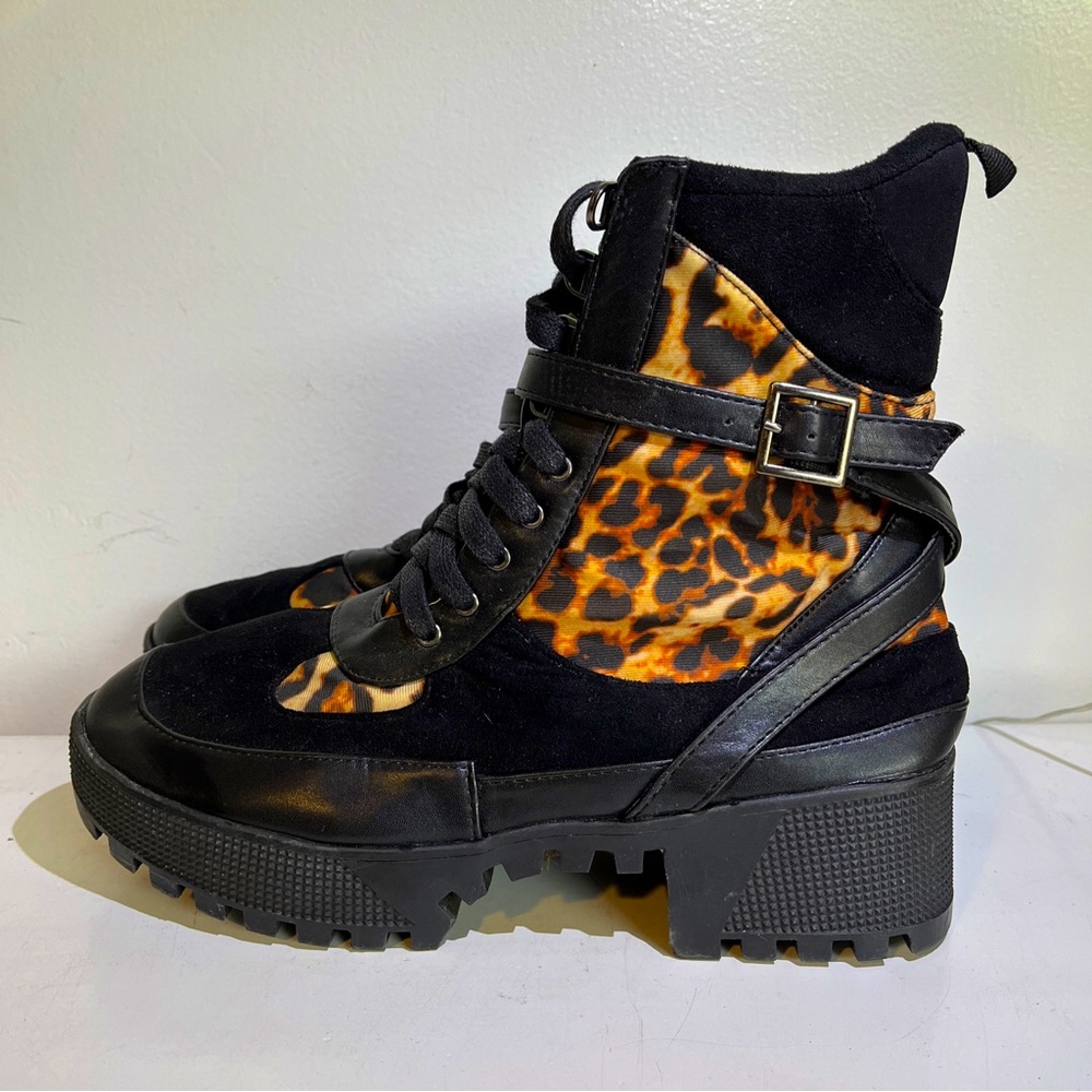 Cape Robbin Hot Rod Combat Boots for Women Platform with Chunky Block Cheetah